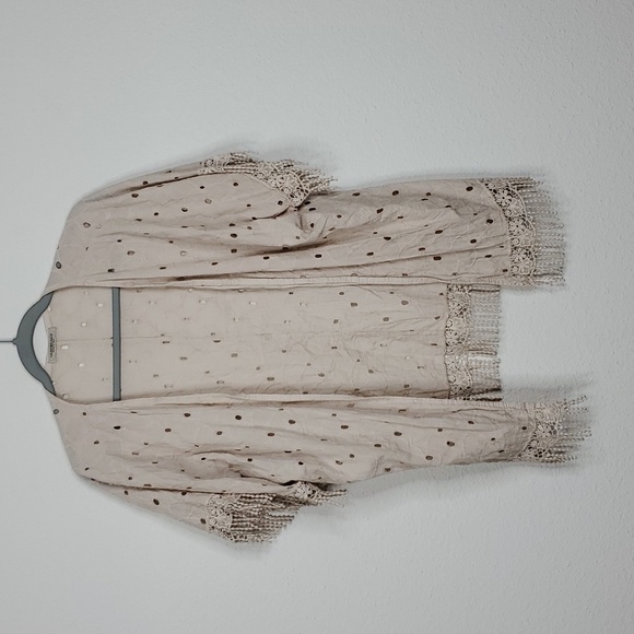 Valentina Naldi Cardigan Fringe Trim Lightweight Cutout Eyelet Cream Womens S - Picture 1 of 10